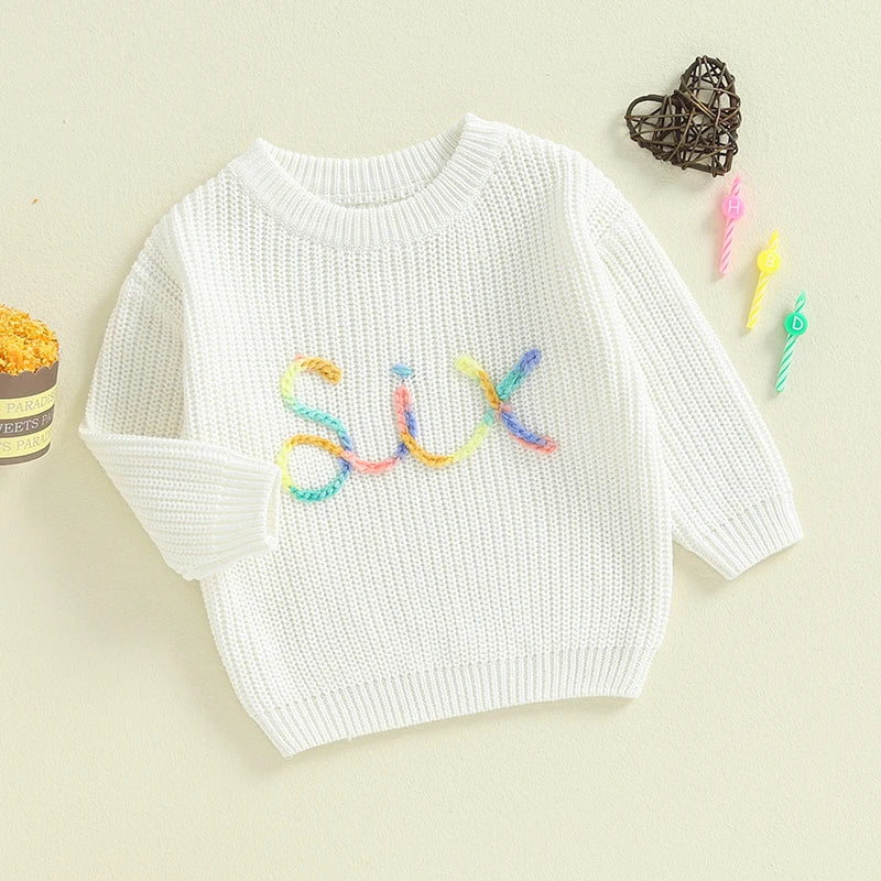 Toddler Kids Girls Boys Sweater Birthday Two / Three / Four / Five / Six Year Old Number Letter Embroidery Crew Neck Long Sleeve Pullover Fall Top