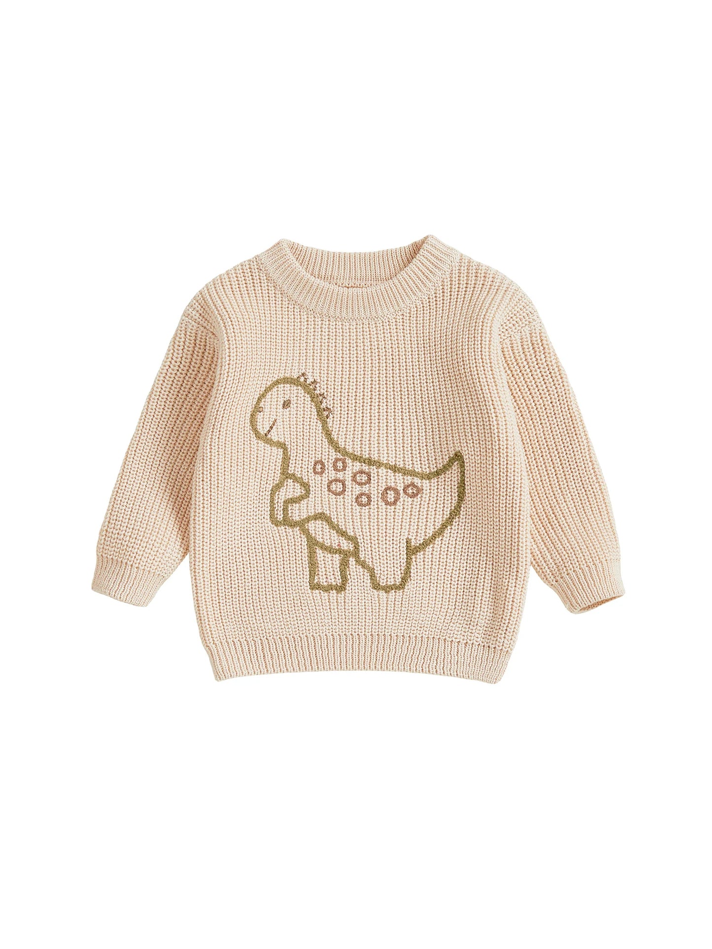 Baby Toddler Boy Sweater Long Sleeve Crew Neck Dinosaur Embroidery Knit Tops Comfortable Pullover