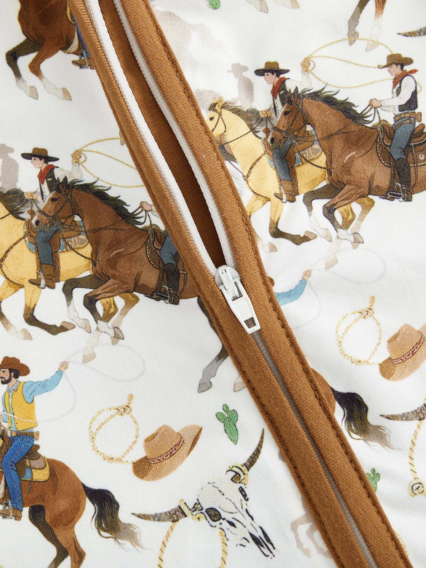 Baby Boy Western Zipper Romper Cactus Horse Print Long Sleeve Zip-up Jumpsuit Casual Infant Clothes