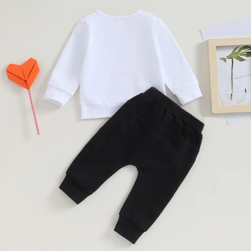 Baby Toddler Boy Girl 2Pcs Valentine's Day I'm A Sucker For You Letter & Heart Print Long Sleeve Pullover Top with Elastic Waist Pants Set Outfit