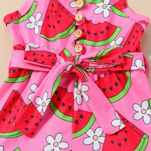 Load image into Gallery viewer, Baby Toddler Kids Girl Summer Jumpsuit Sleeveless Tie Strap Watermelon Print Belted Romper Shorts
