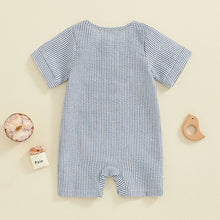 Load image into Gallery viewer, Baby Boys Button Romper Short Sleeve Stripe Print Jumpsuit Pocket Casual Clothes
