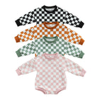 Baby Boy Girl Fall Sweatshirt Bodysuit Checkerboard Print Long Sleeve Jumpsuit Romper