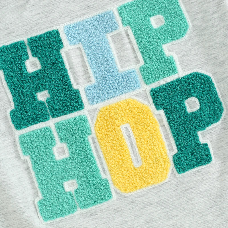 Baby Toddler Boy Girl 2Pcs Easter Set HIP HOP Letter Embroidery Short Sleeve T-Shirt with Solid Color Short Outfit