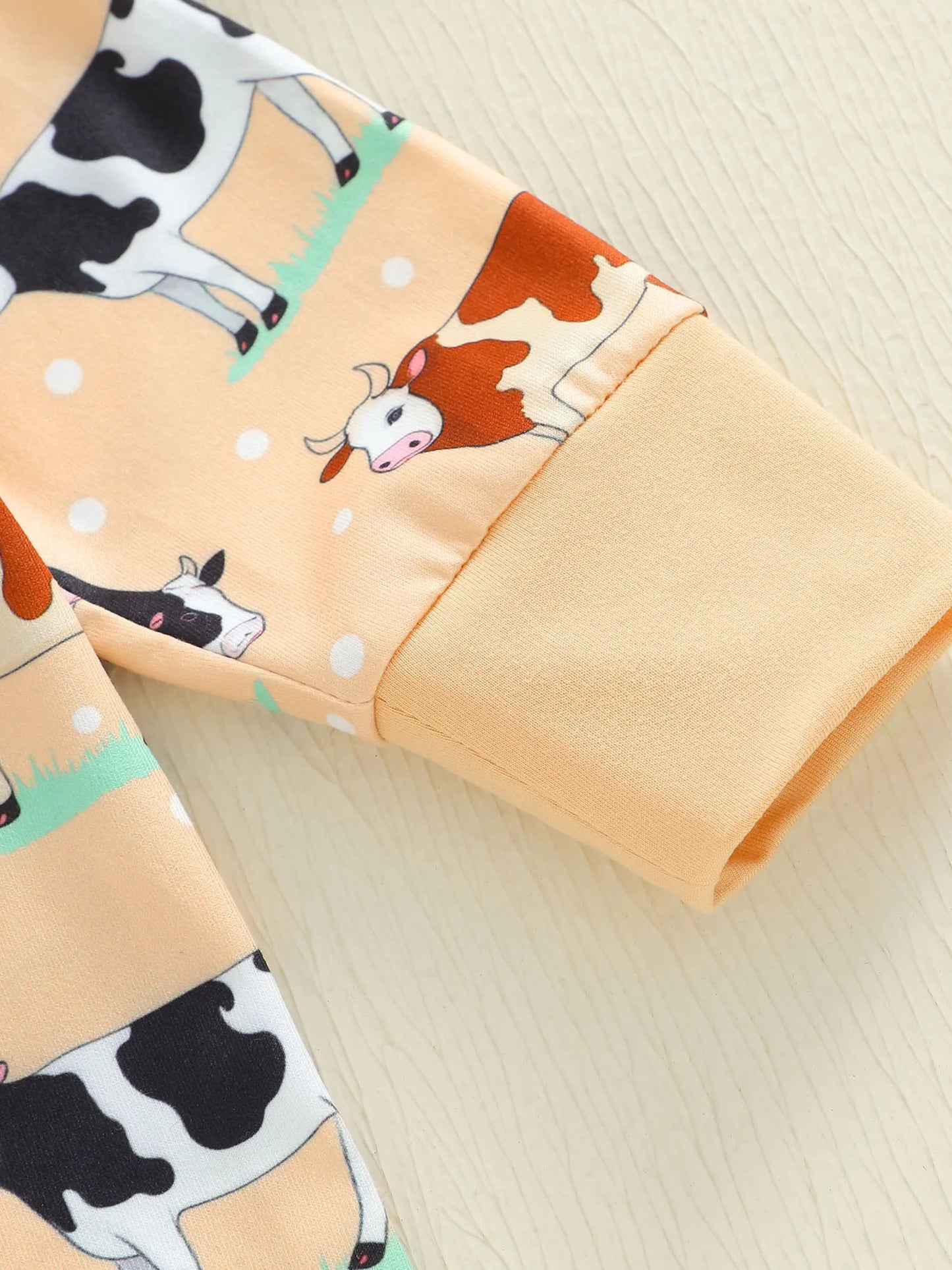 Baby Boy Girl Cow Printed Romper Fashionable Round Neck Long Sleeve Fall Spring Zipper Jumpsuits