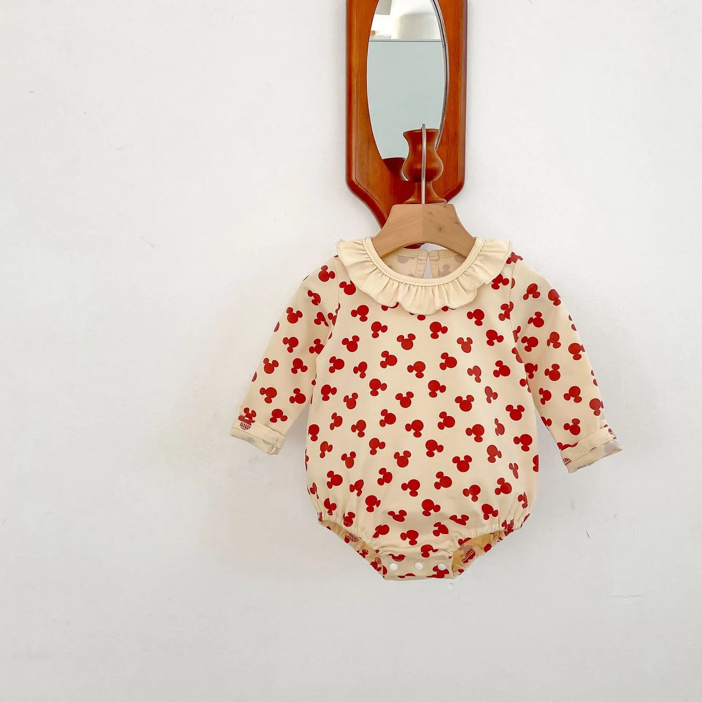 Baby Toddler Girl Clothes Mouse Print Romper Elegant Collar Long Sleeve Cute Sweet Bodysuit Autumn