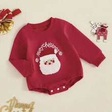 Load image into Gallery viewer, Baby Boys Girls Merry Christmas Bubble Romper Long Sleeve Crew Neck Santa Letters Embroidery Jumpsuit
