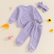 Load image into Gallery viewer, Baby Toddler Girls 3Pcs Fall Outfit Daisy Flower Embroidery Long Sleeve Top with Elastic Waist Pants Headband Set
