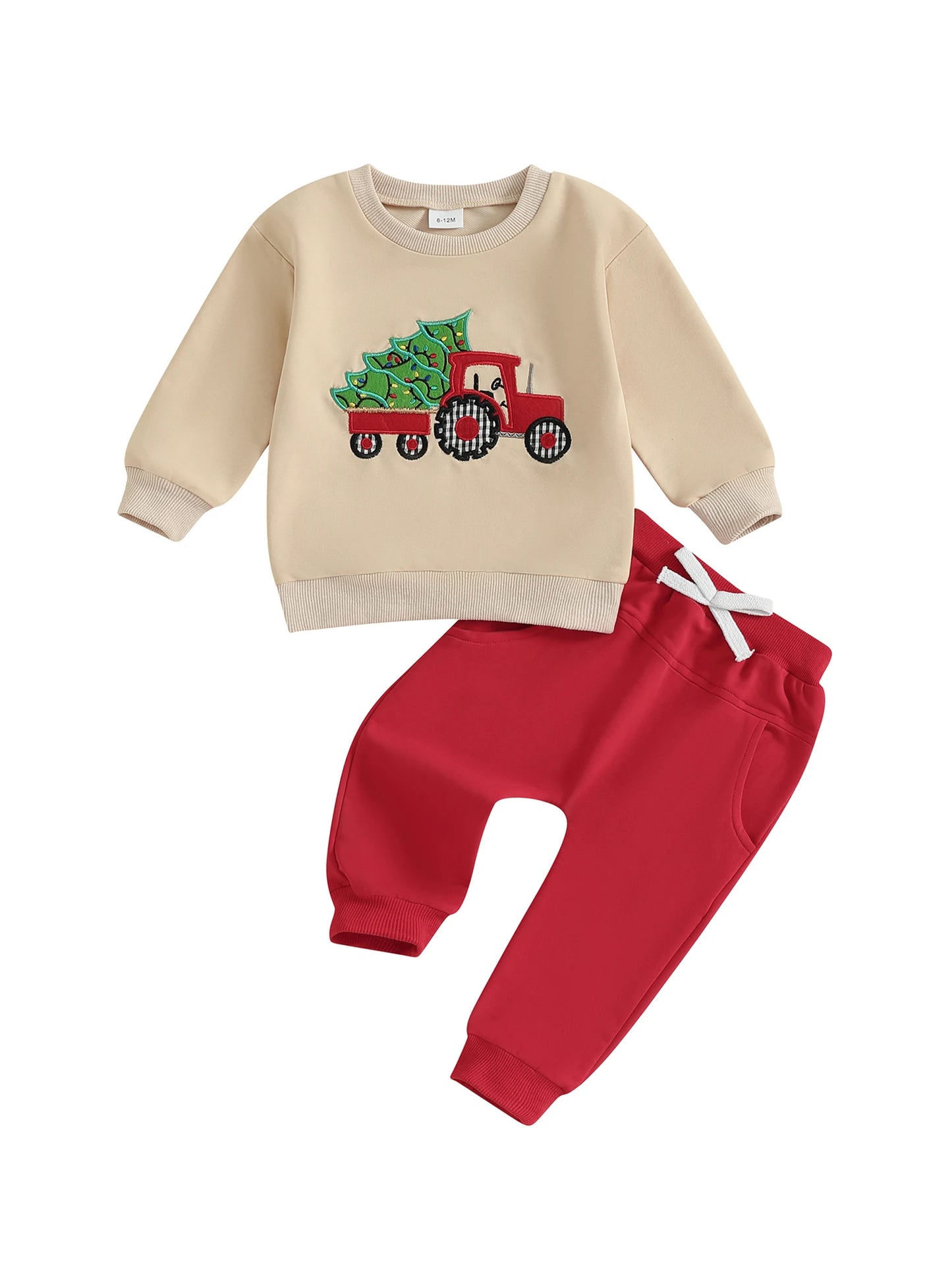 Baby Toddler Boys 2Pcs Christmas Set Truck and Christmas Tree Long Sleeve Round Neck Pullover Top Jogger Pants Set