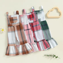 Load image into Gallery viewer, Baby Toddler Girls Plaid Overalls Casual Square Neck Sleeveless Bell Bottom Jumpsuit Romper
