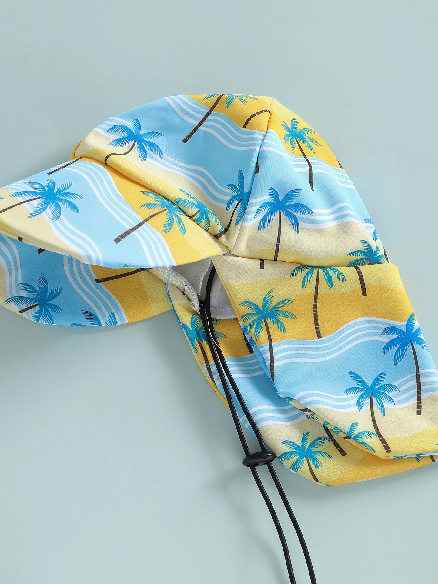 Baby Toddler Boys 3Pcs Rash Guard Swimsuit Set Palm Tree Print Long Sleeve Round Neck Top and Shorts Hat Set