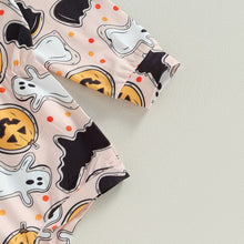 Load image into Gallery viewer, Baby Girl 2Pcs Halloween Outfits Long Sleeve Pumpkin Ghost Print Bodysuit Romper with Headband Set
