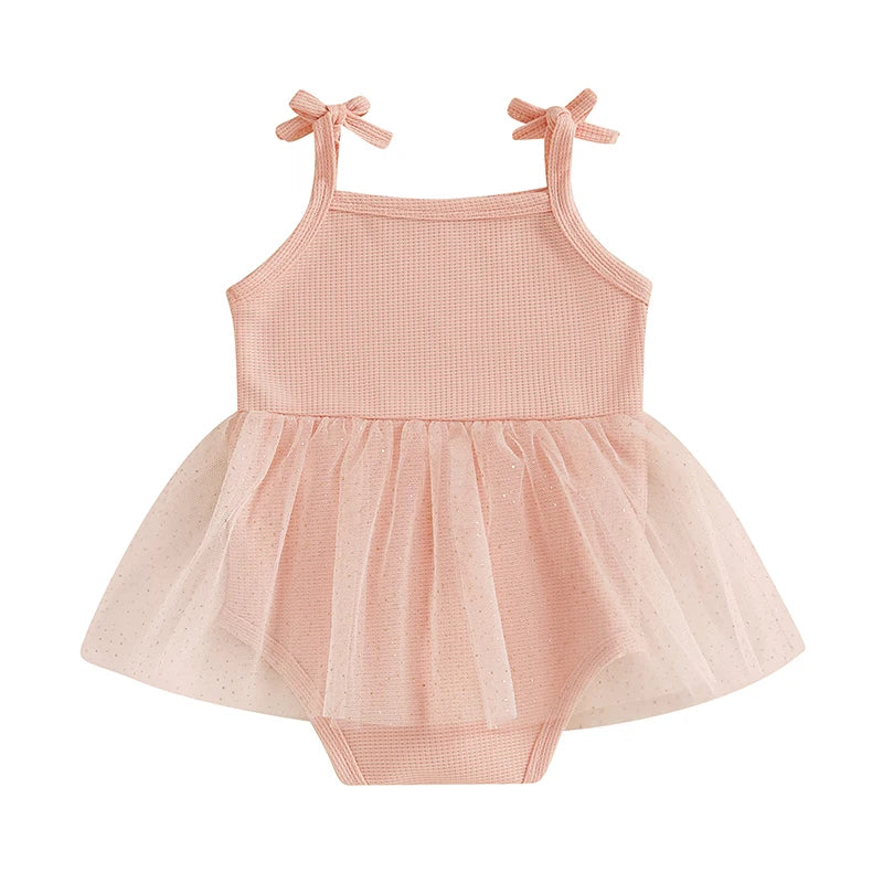 Baby Girls Romper Mesh TuTu Dress Skirt Summer Tie Tank Strap Sleeveless Square Neck Jumpsuit