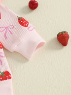 Baby Toddler Girls 2Pcs Fall Set Fashionable Strawberry Print Long Sleeve Pullover Top Bow Jogger Pants Outfit