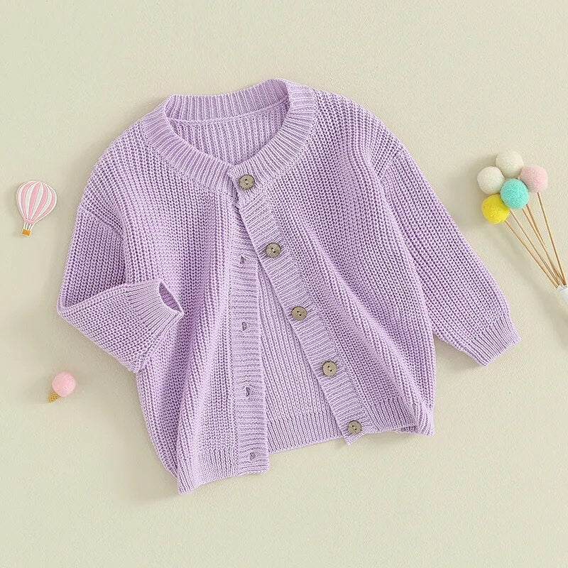 Baby Boys Girls Button Up Sweater Solid Color Loose Long Sleeve Knitwear Cardigan