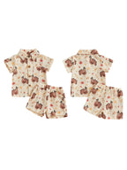 Baby Toddler Boys 2Pcs Thanksgiving Outfit Turkey Short Sleeve Button-up Shirt Elastic Waist Shorts Set