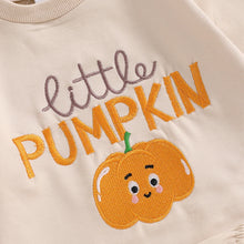 Load image into Gallery viewer, Baby Girls Boys Bodysuit Little Pumpkin Letter Embroidery Long Sleeve Bubble Jumpsuit Halloween Thanksgiving
