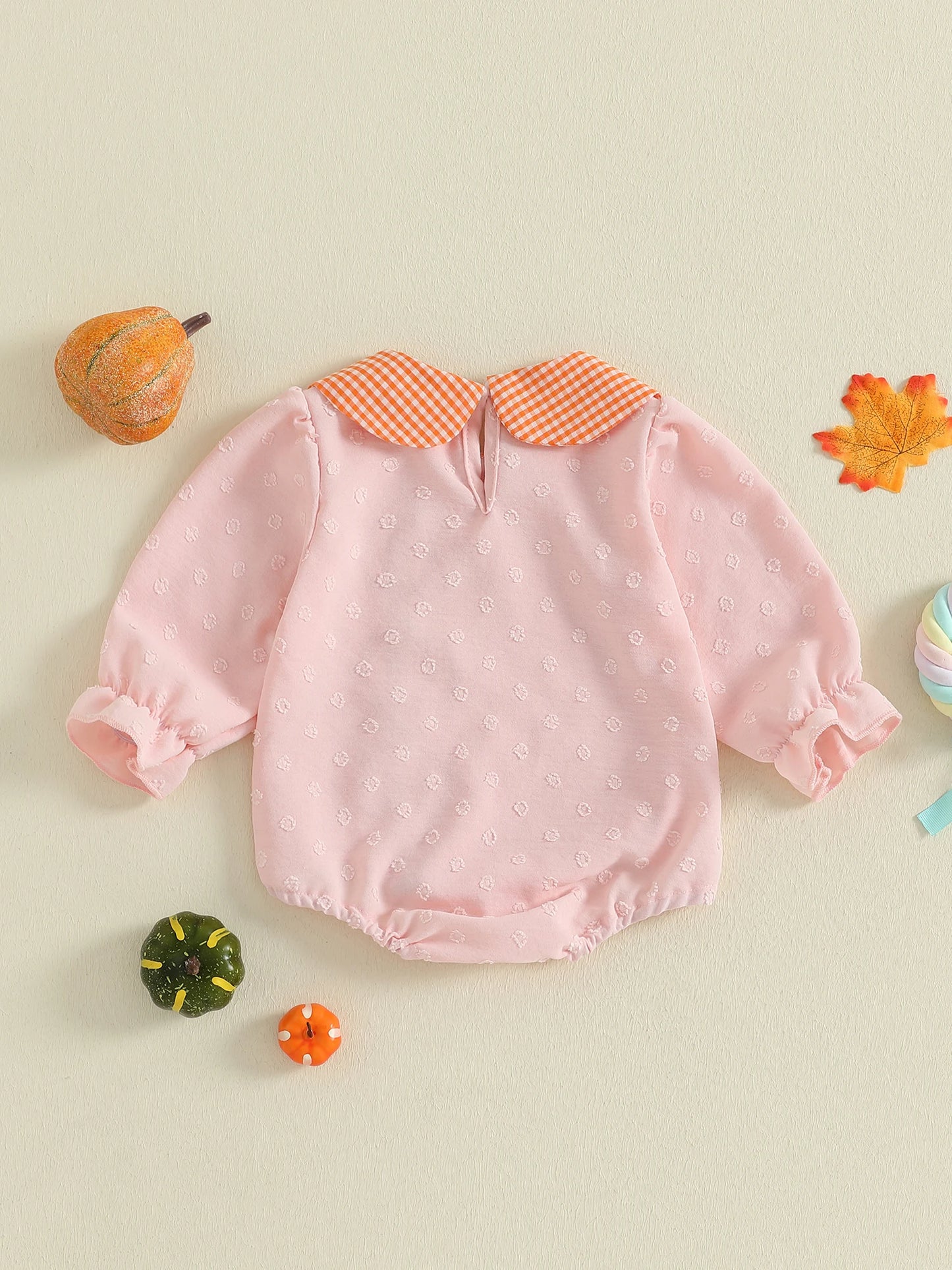 Baby Girl Thanksgiving Bodysuit Long Sleeve Doll Collar Pumpkin Embroidery Romper Fall Playsuit
