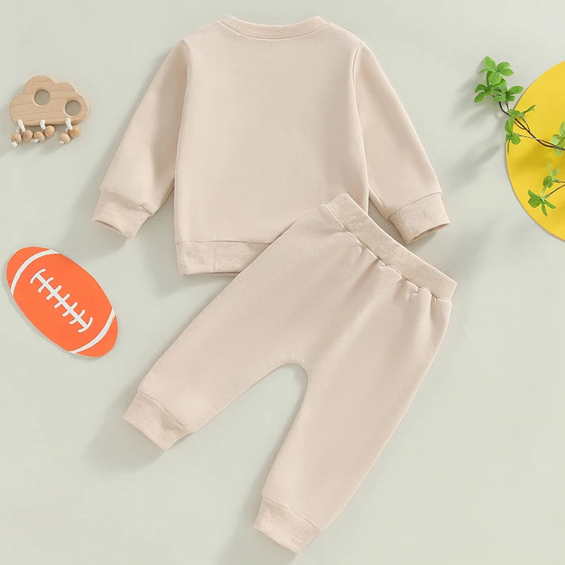 Baby Toddler Boys Girls 2Pcs Football Print Long Sleeve Round Neck Top Drawstring Pockets Long Pants Outfit Set