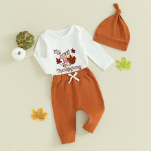 Load image into Gallery viewer, Baby Girls Boys 3Pcs Letter Turkey My First Thanksgiving Long Sleeve Romper Long Pants Hat Clothes Set

