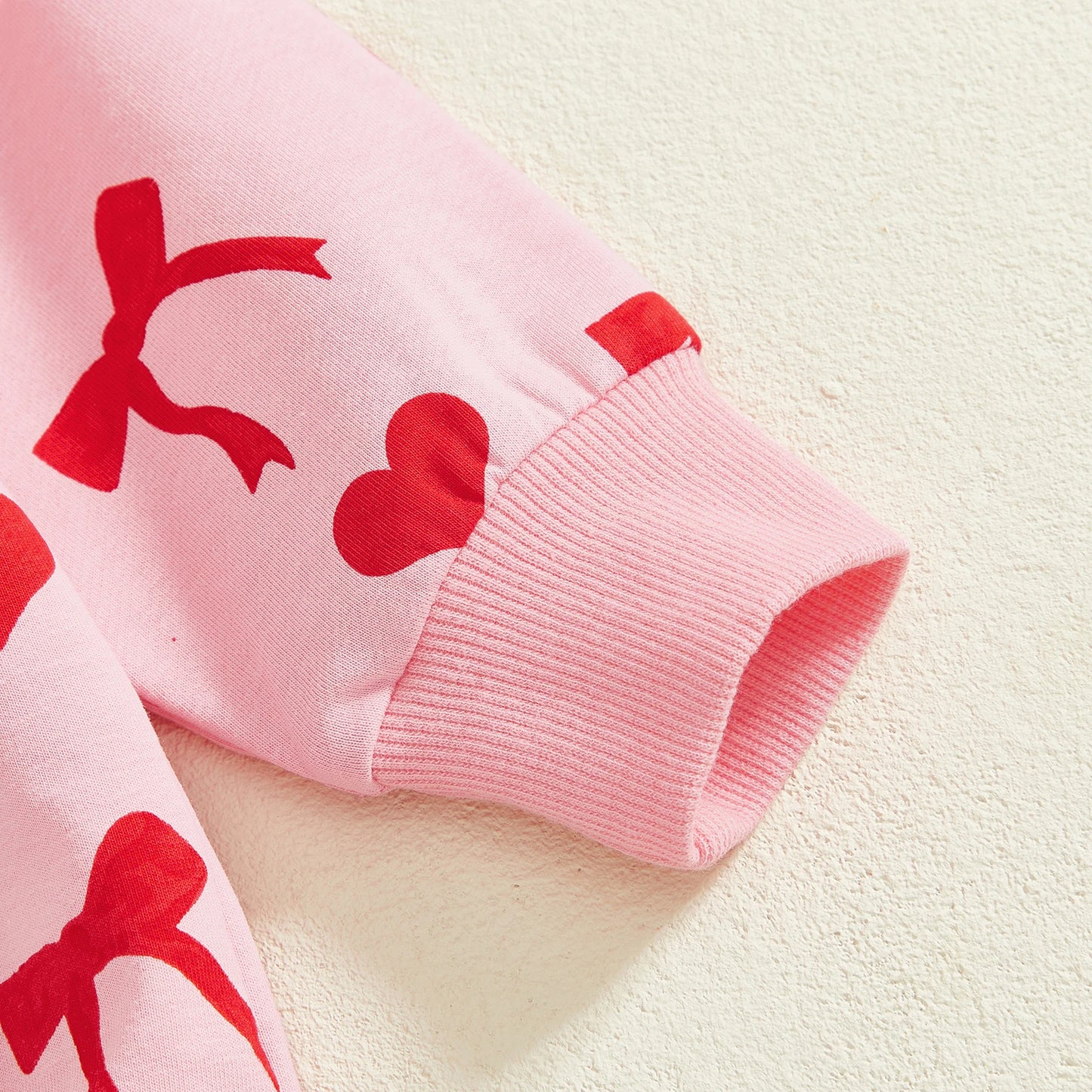 Baby Toddler Girls 2Pcs Valentines Day Outfit Heart Bow Print Long Sleeve Top and Pants Jogger Set