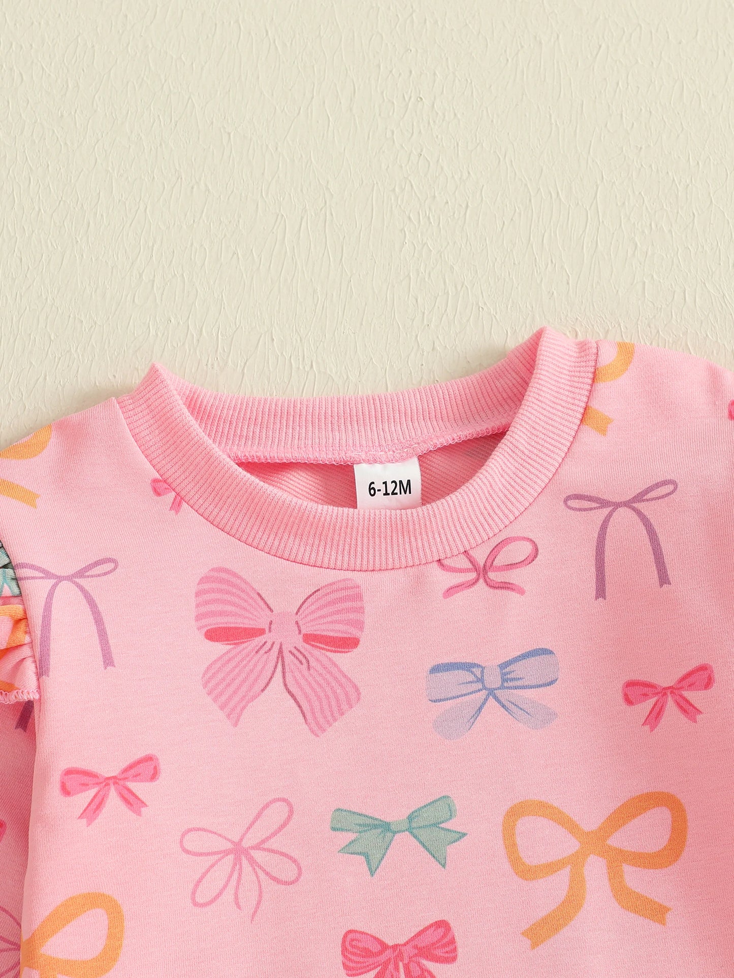 Baby Toddler Girls 2Pcs Fall Outfits Bow Print Ruffled Long Sleeve Top and Elastic Pants Jogger Set