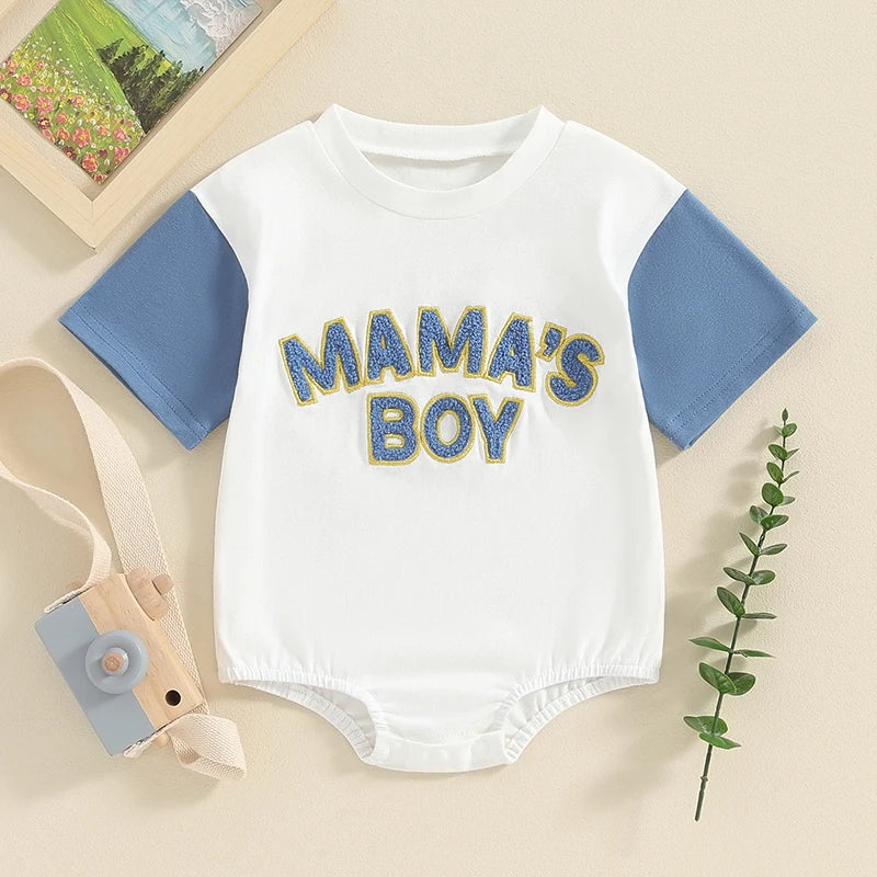 Baby Boy Mama's Boy Romper Short Sleeve Bodysuit Crew Neck Jumpsuit Summer Spring