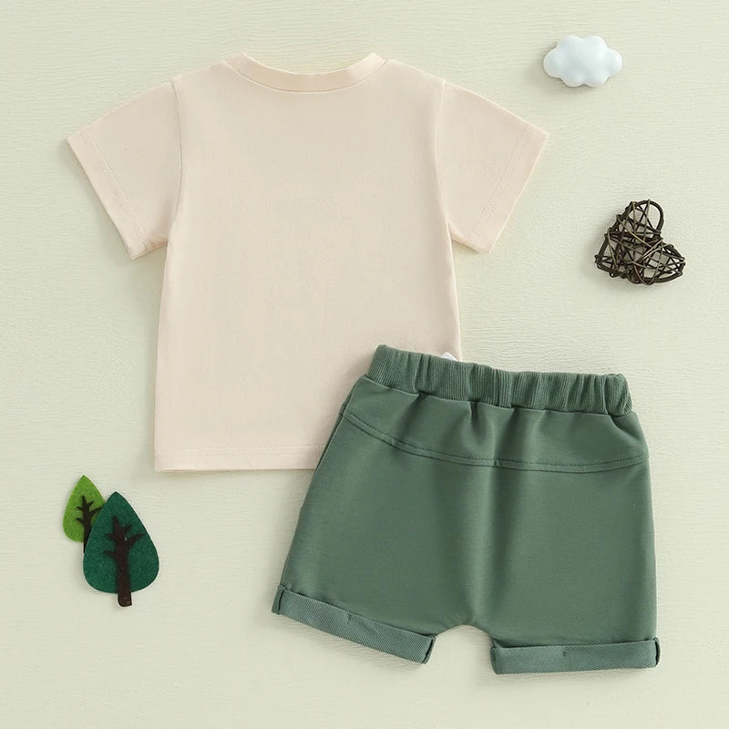 Baby Toddler Boys 2Pcs Auntie's Lil Dude Summer Outfit Letter Print Round Neck Short Sleeve Top with Solid Color Shorts Set