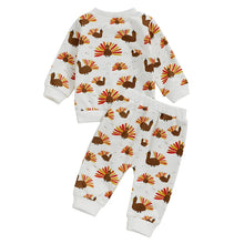 Load image into Gallery viewer, Baby Toddler Girls Boys 2Pcs Thanksgiving Outfit Turkey Print Long Sleeve Top and Elastic Pants Fall Set
