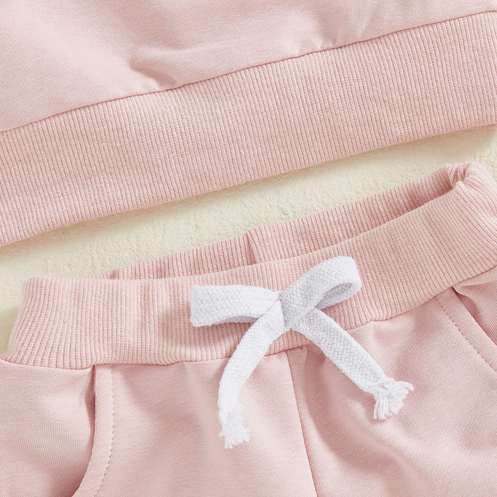 Baby Toddler Girls 2Pcs Big Sister Autumn Pink Letter Print Long Sleeve Top Drawstring Pants Jogger Set