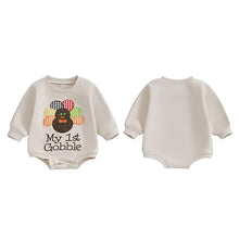 Load image into Gallery viewer, Baby Boys Girls My 1st Gobble First Thanksgiving Bubble Romper Turkey Letter Embroidery Long Sleeve Jumpsuit
