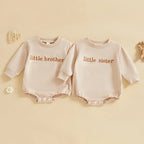 Baby Girls Boys Little Brother Sister Fall Romper Letter Embroidery Long Sleeve Round Neck Bubble Jumpsuit