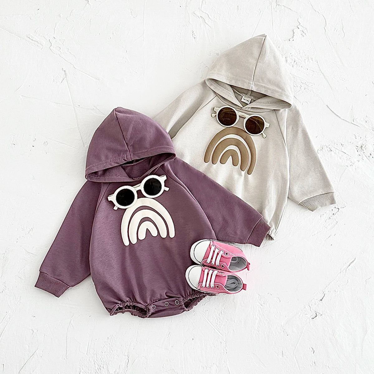 Baby Boys Girls Rainbow Long Sleeve Bubble Hooded Romper Hoodie Bodysuit One-piece