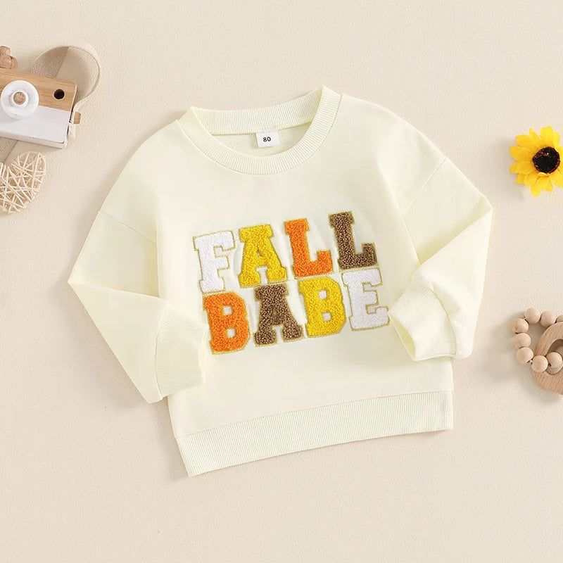 Baby Toddler Boys Girls Fall Babe Long Sleeve Embroidery Letters Fall Crewneck Top