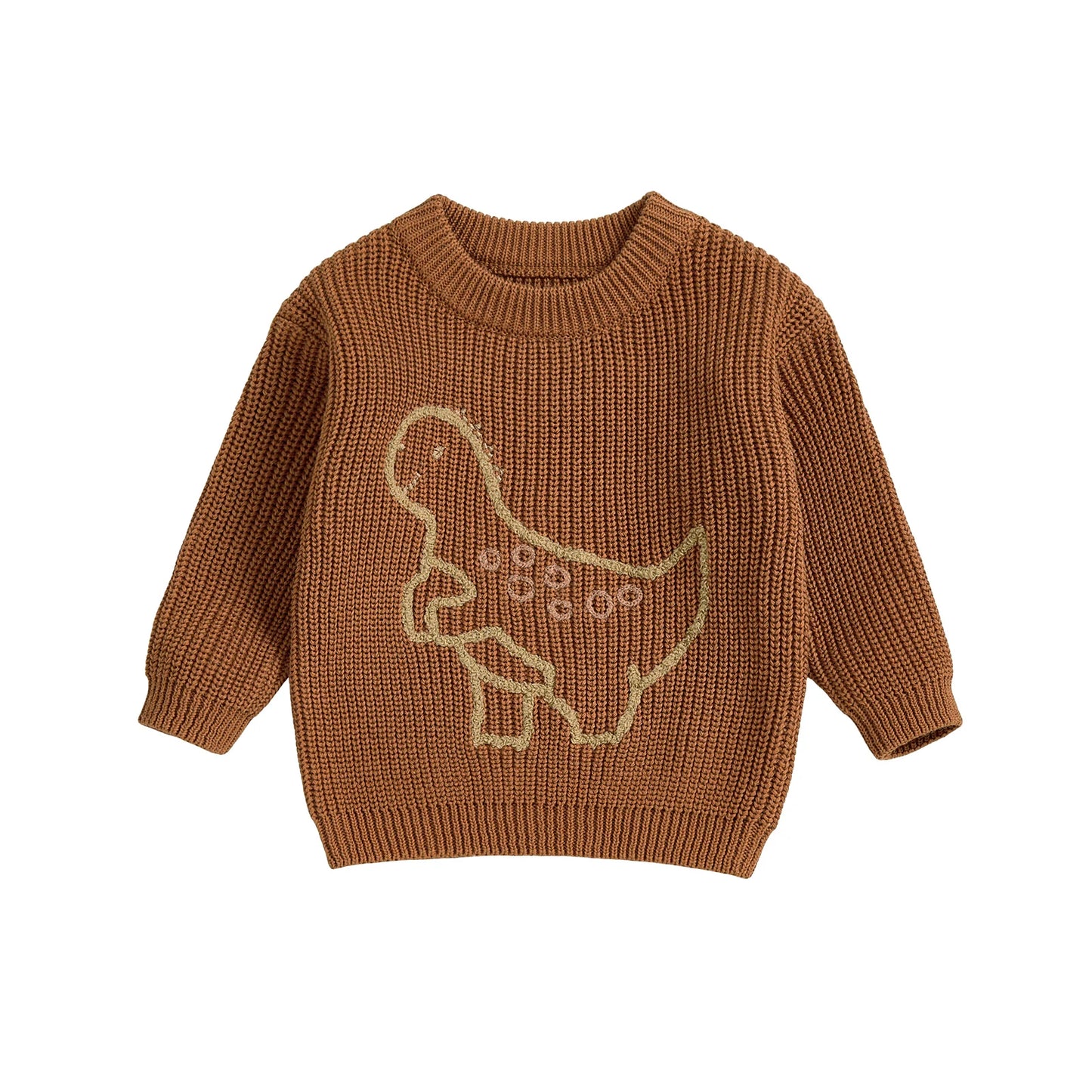 Baby Toddler Boy Sweater Long Sleeve Crew Neck Dinosaur Embroidery Knit Tops Comfortable Pullover