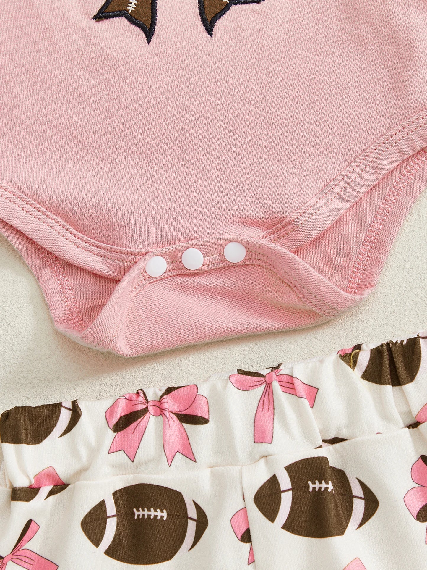 Baby Girls 3Pcs Game Day Fall Outfit Football Print Long Sleeves Romper and Elastic Flared Pants Headband Set Cute Clothes