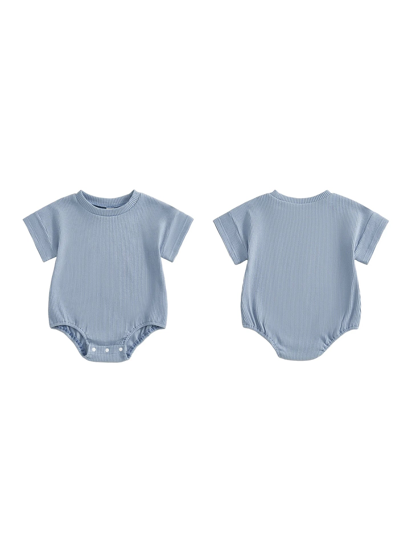 Baby Girls Boys Spring Summer Jumpsuit Solid Color Ribbed Short Sleeve Round Neck Romper Cute Bodysuit