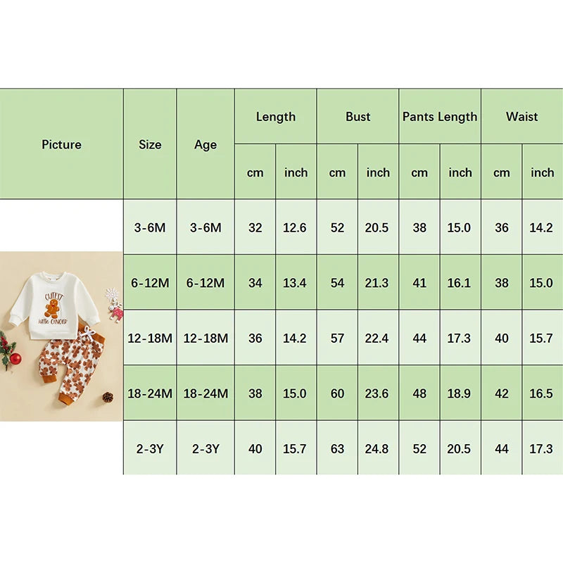 Baby Toddler Boys Girls 2Pcs Christmas Sets Long Sleeve Letter Gingerbread Man Embroidery Top Drawstring Pant Jogger Set