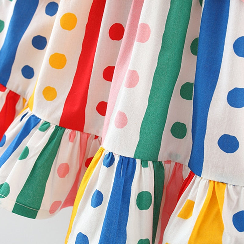 Polka Dot Bow Tie Girl Dress With Hat Set