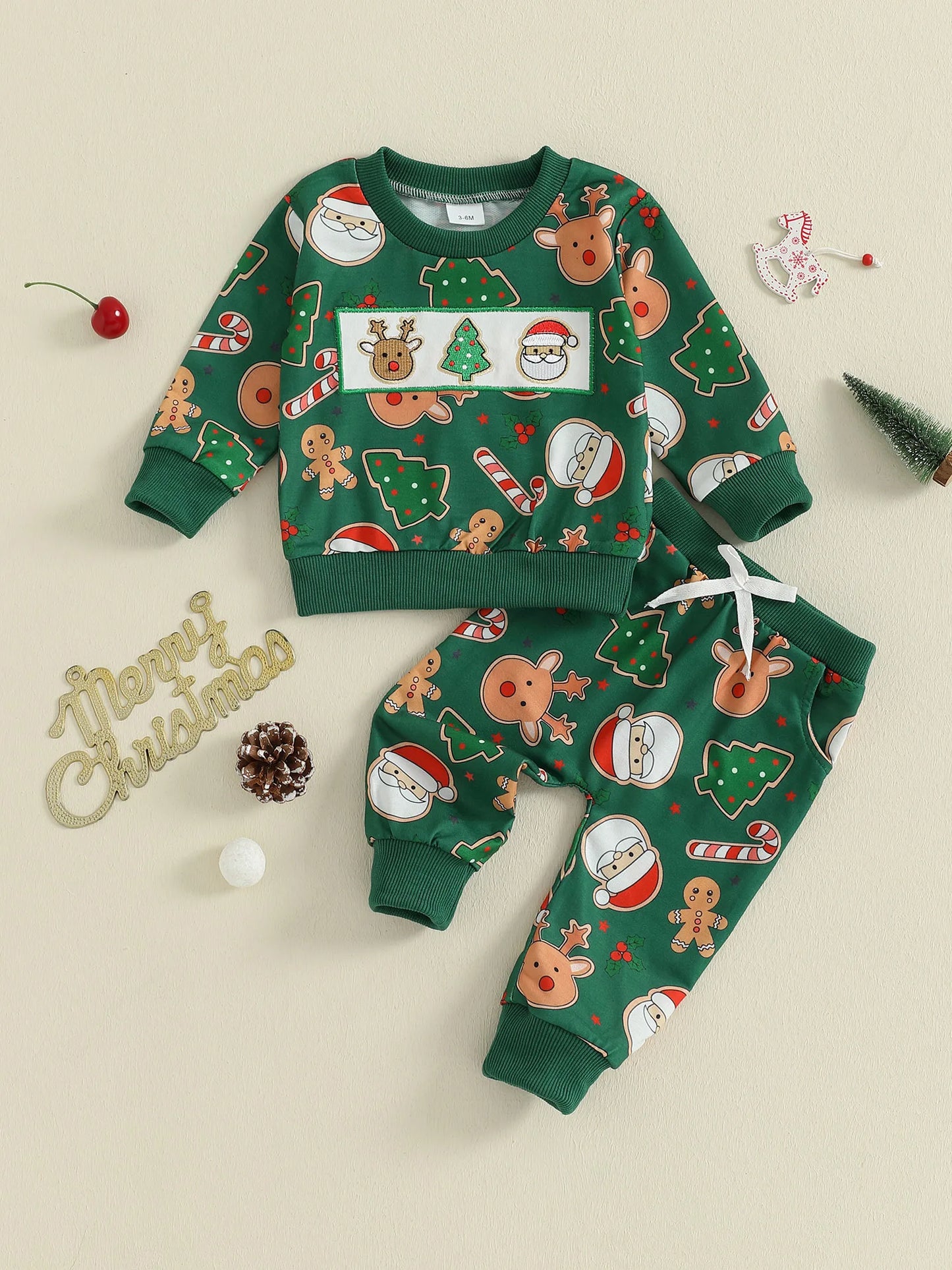 Baby Toddler Boys Girls 2Pcs Christmas Santa Claus Milk Reindeer Print Long Sleeve Top with Elastic Waist Paints 2piece Outfit Jogger Set