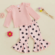 Load image into Gallery viewer, Baby Toddler Girl 2Pcs Fall Outfit Long Sleeve Ruffle Top + Floral Flower Flare Pants Set
