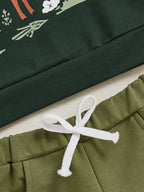 Baby Toddler Boys 2Pcs Christmas Clothes Reindeer Tree Winter Print Long Sleeve Round Neck Pullover Elastic Waist Long Jogger Pants