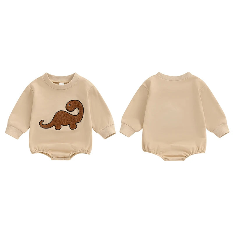 Baby Boy Girl Bubble Romper Casual Dinosaur Embroidery Long Sleeve Jumpsuit Bodysuit