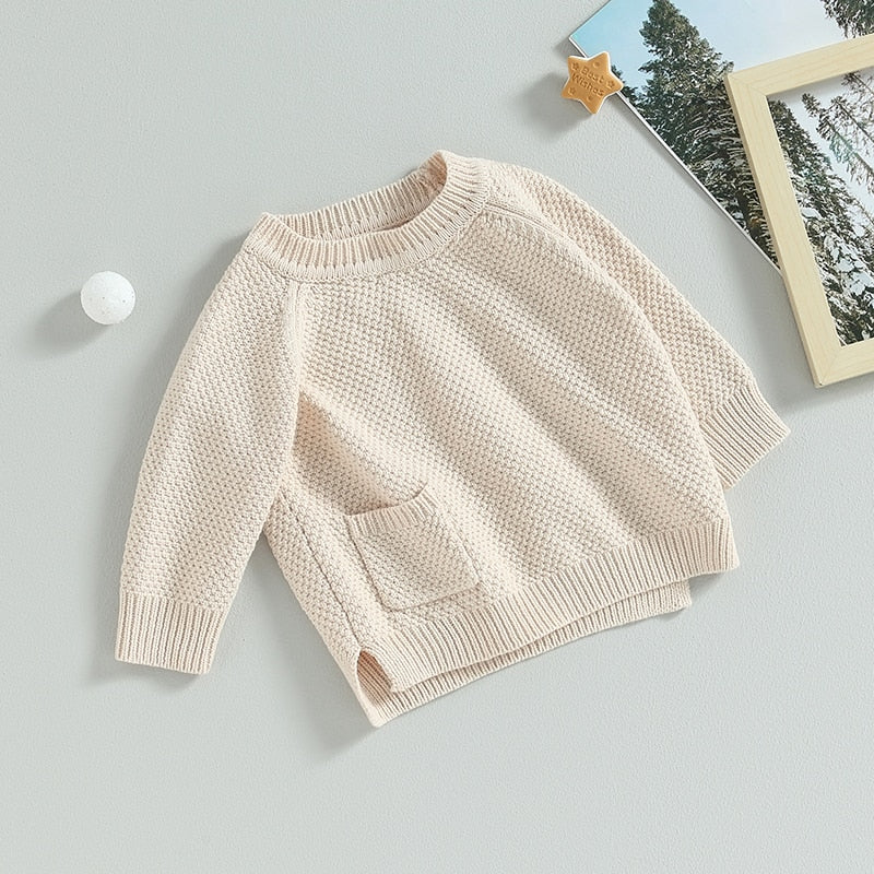 Baby Boy Girl Knitted Sweater Warm Long Sleeve Pullover with Pocket Autumn Knitwear