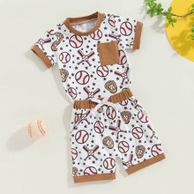 Load image into Gallery viewer, Baby Toddler Boys 2Pcs Baseball Outfit Short Sleeve Round Neck Pocket Top with Elastic Waist Shorts Set
