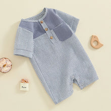 Load image into Gallery viewer, Baby Boys Button Romper Short Sleeve Stripe Print Jumpsuit Pocket Casual Clothes
