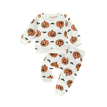 Load image into Gallery viewer, Baby Girl Boy 2Pcs Halloween Outfit Long Sleeve Pumpkin Bat Boo Printed Top Long Pants
