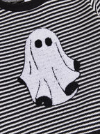 Baby Toddler Boys 2Pcs Halloween Outfit Ghost Embroidery Striped Long Sleeve Top and Elastic Pants Clothes Set