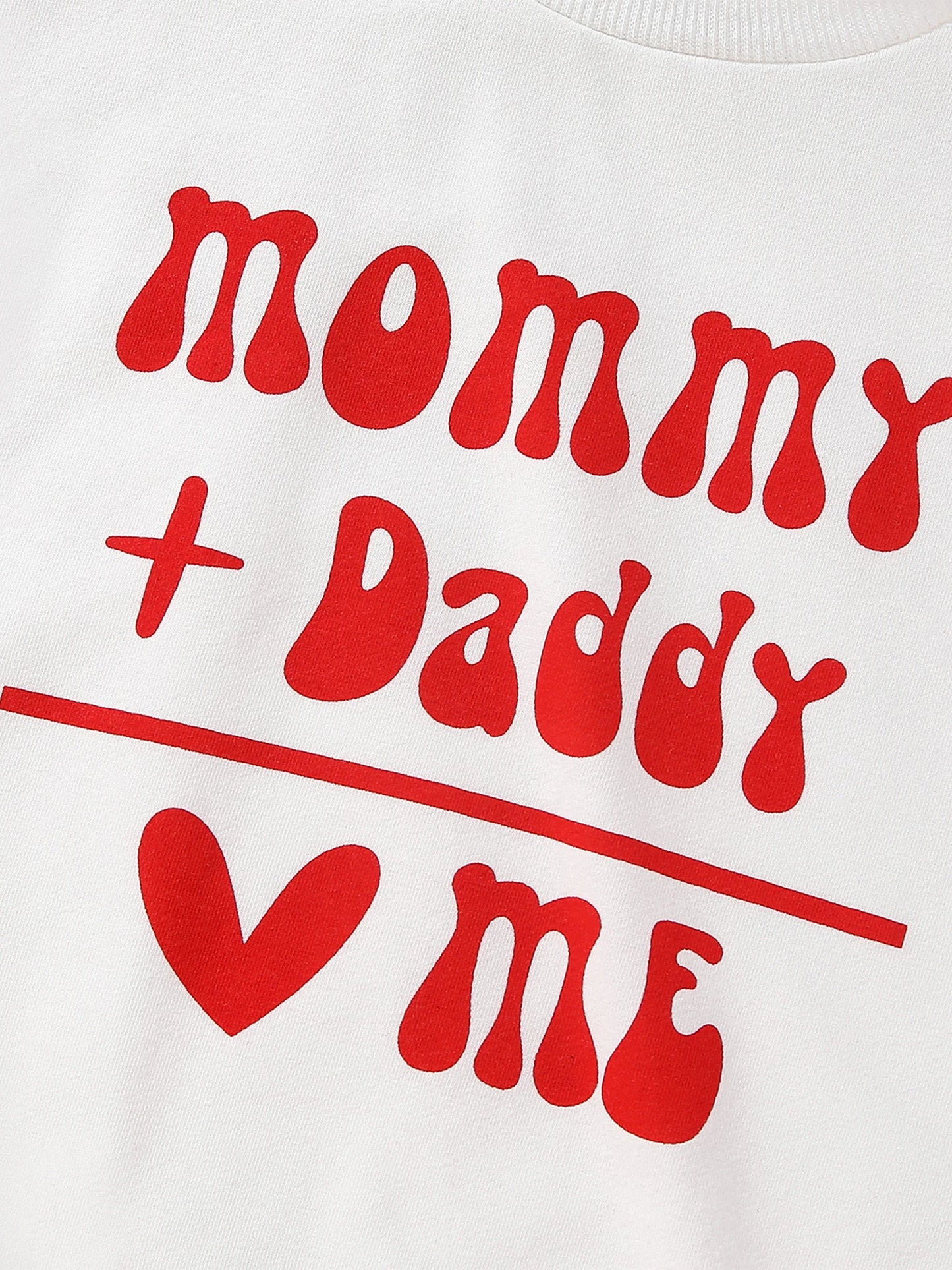 Baby Toddler Girls Boy Romper Valentine's Day Mommy + Daddy = Me Letter Heart Print Contrast Color Long Sleeve Jumpsuit