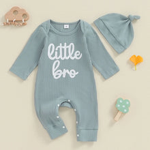 Load image into Gallery viewer, Baby Boys 2Pcs Little Bro Jumpsuit Set Long Sleeve Crew Neck Letters Print Romper with Hat Fall Outfit
